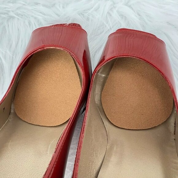 Stuart Weitzman Cherry Red Heels Pumps Patent Leather Open Toe 4" Valentines Day - Picture 16 of 16